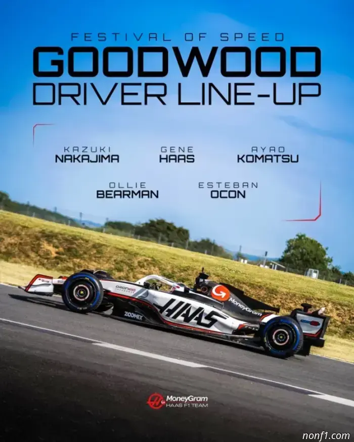 Haas cars in Goodwood will be piloted by Haas and Komatsu.