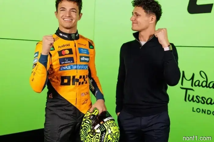 Norris is deeply impressed by his wax figure.