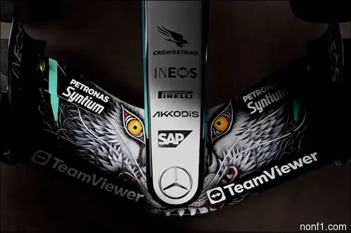 Mercedes painted a wolf on the front wing.