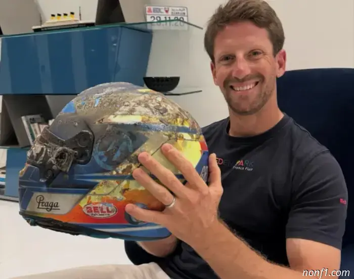 Grosjean got back the helmet that saved him in Bahrain.