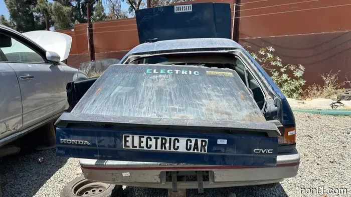 An electric Honda CRX was constructed long before Tesla came onto the scene. Eventually, it found its way to a junkyard.