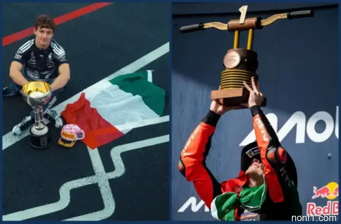 Italian athletes congratulate each other.