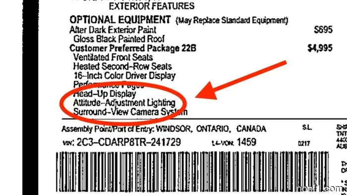 Dodge’s ‘Attitude Adjustment’ is a real item listed on the Charger’s window sticker.