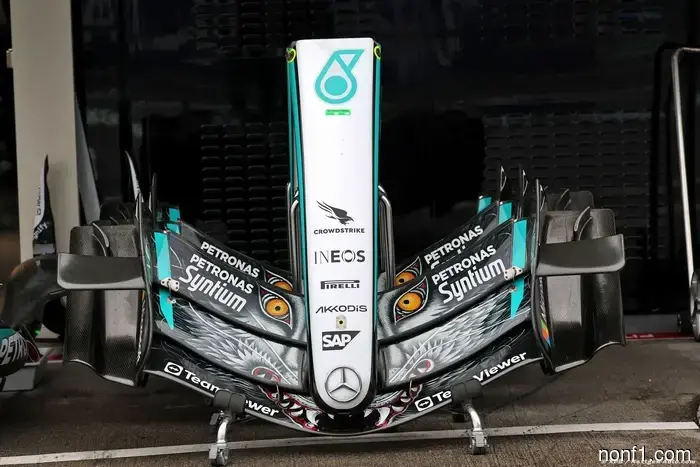 Mercedes modifies front wing following inquiry from Ferrari.