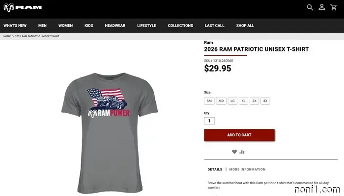 Ram attempted to sell a 'Patriotic T-Shirt' featuring an AI-generated Tacoma and a poorly designed American flag.