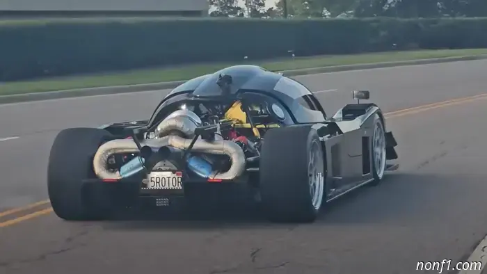 A heavily turbocharged five-rotor engine produces sounds that are reminiscent of an F1 V10, even more so than an actual F1 V10 itself.