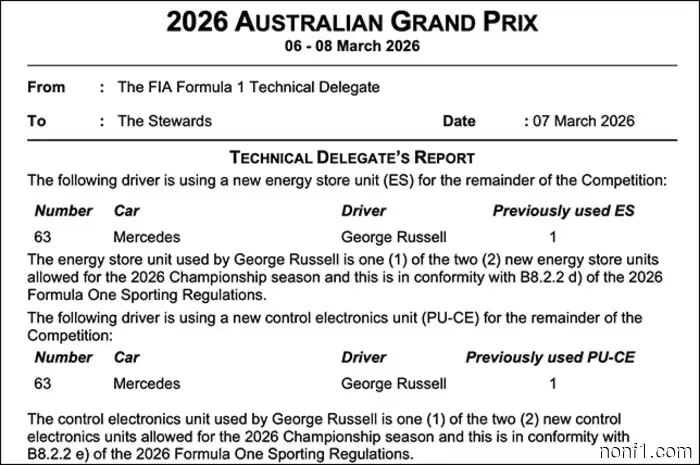 Russell has had the powertrain components replaced.