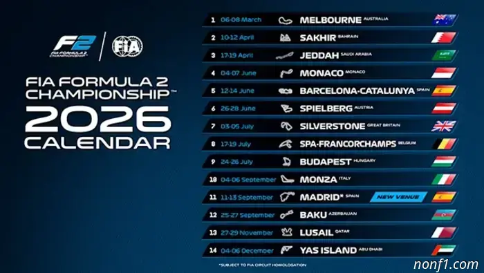 Formula 2 and Formula 3 calendars have been published