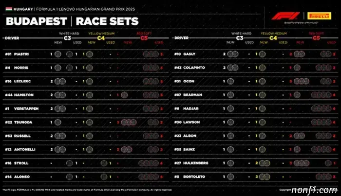 Available tire sets before the start